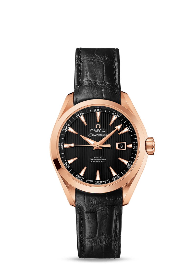 AQUA TERRA 150 M OMEGA CO-AXIAL 34 MM
 
 Red gold on leather strap