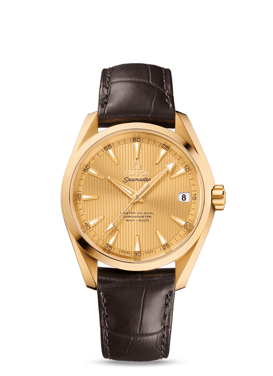 AQUA TERRA 150 M OMEGA MASTER CO-AXIAL 38.5 MM
 
 Yellow gold on leather strap