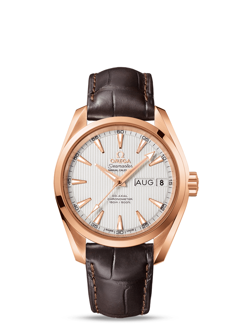 AQUA TERRA 150 M OMEGA CO-AXIAL ANNUAL CALENDAR 38.5 MM
 
 Red gold on leather strap