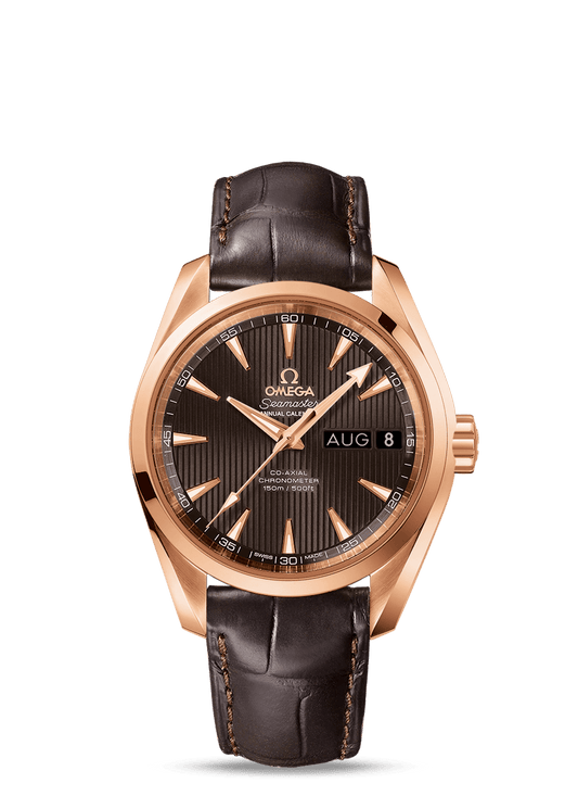 AQUA TERRA 150 M OMEGA CO-AXIAL ANNUAL CALENDAR 38.5 MM
 
 Red gold on leather strap