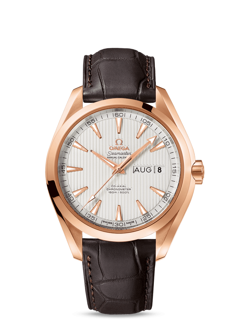 AQUA TERRA 150 M OMEGA CO-AXIAL ANNUAL CALENDAR 43 MM
 
 Red gold on leather strap