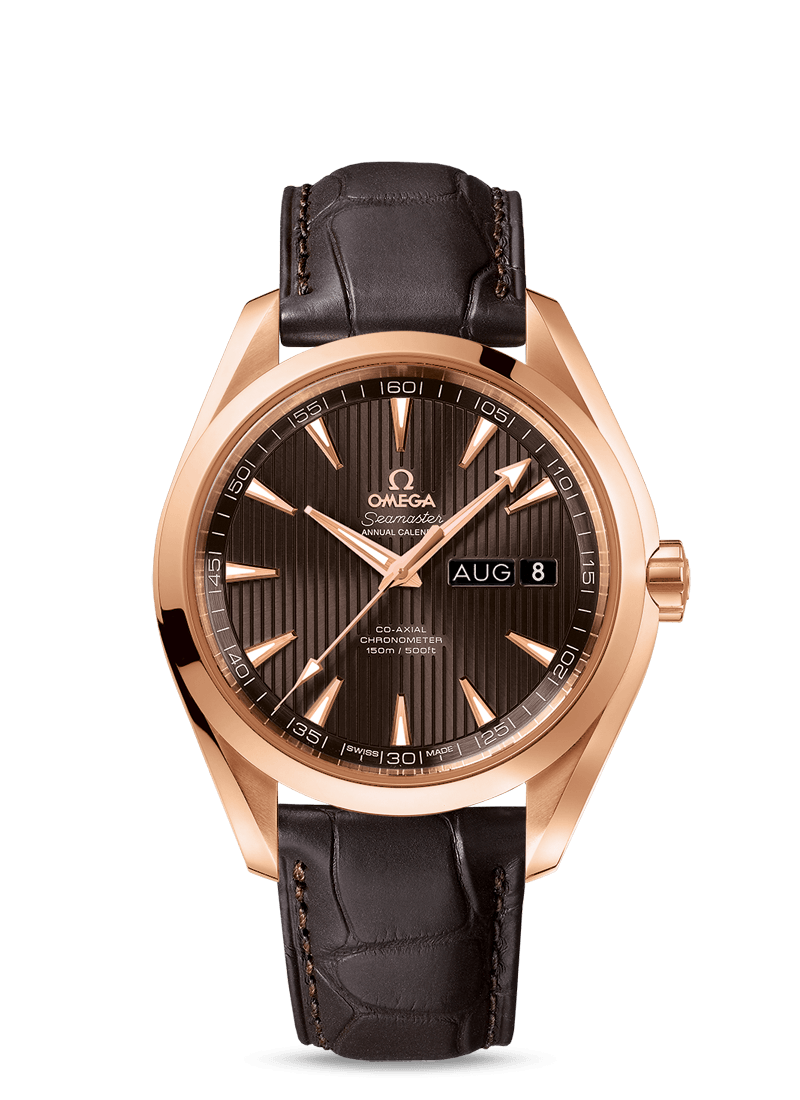 AQUA TERRA 150 M OMEGA CO-AXIAL ANNUAL CALENDAR 43 MM
 
 Red gold on leather strap