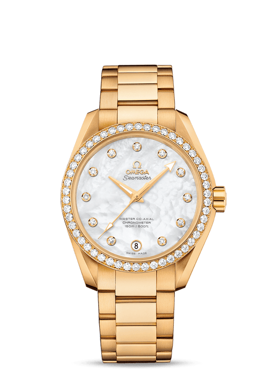 AQUA TERRA 150 M OMEGA MASTER CO-AXIAL LADIES' 38.5 MM
 
 Yellow gold on yellow gold