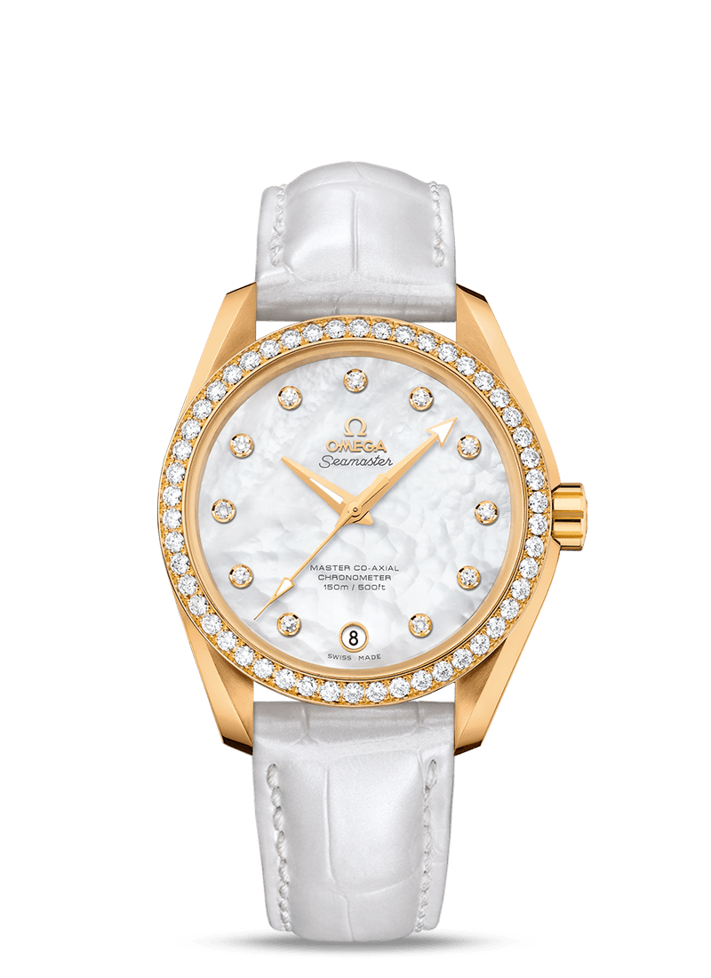 AQUA TERRA 150 M OMEGA MASTER CO-AXIAL LADIES' 38.5 MM
 
 Yellow gold on leather strap