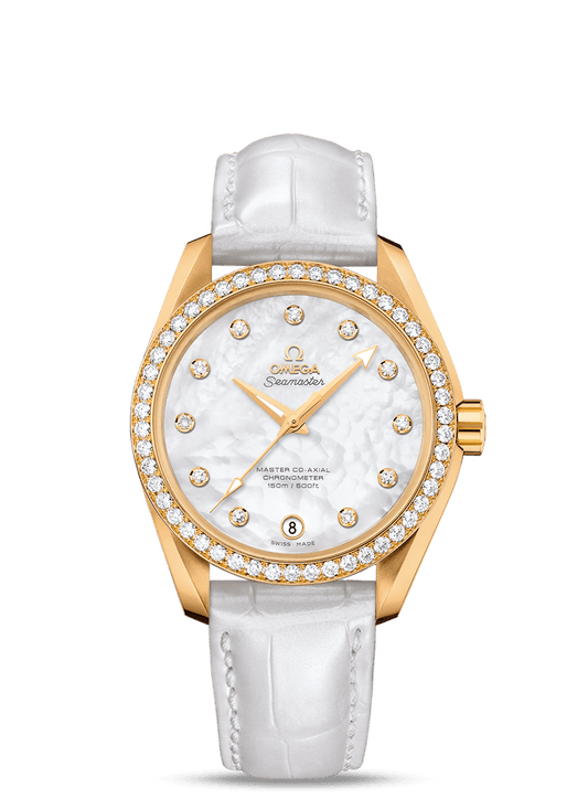 AQUA TERRA 150 M OMEGA MASTER CO-AXIAL LADIES' 38.5 MM
 
 Yellow gold on leather strap