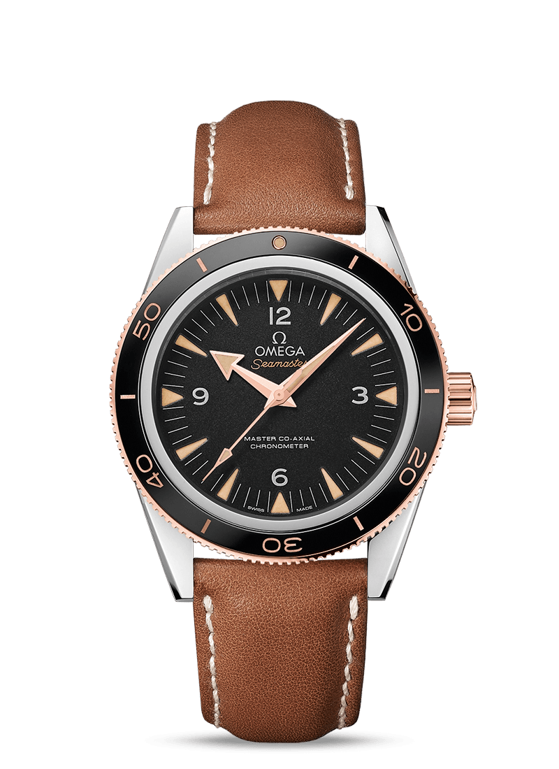 SEAMASTER 300 OMEGA MASTER CO-AXIAL 41 MM
 
 Steel - Sedna Gold on leather strap