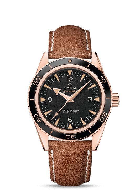 SEAMASTER 300 OMEGA MASTER CO-AXIAL 41 MM
 
 Sedna gold on leather strap