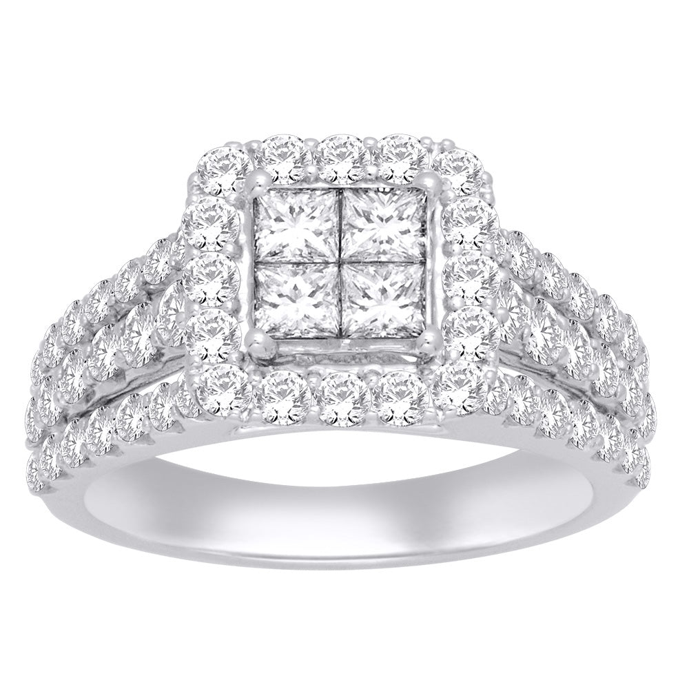 14K White Gold 2 Ct.tw.Diamond Fashion Invisible Ring