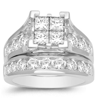 14K White Gold 3 9/10 Ct.tw.Diamond Bridal Invisible Ring