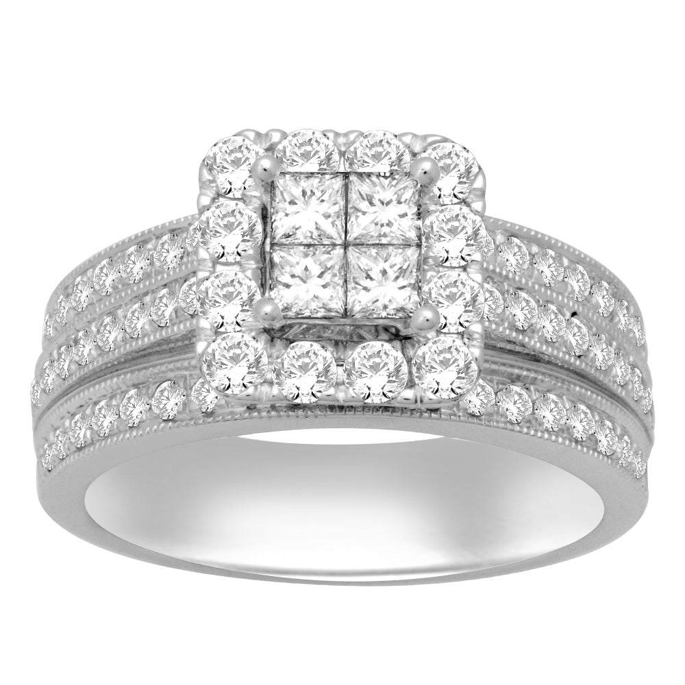 14K White Gold 1 1/2 Ct.tw.Diamond Fashion Invisible Ring
