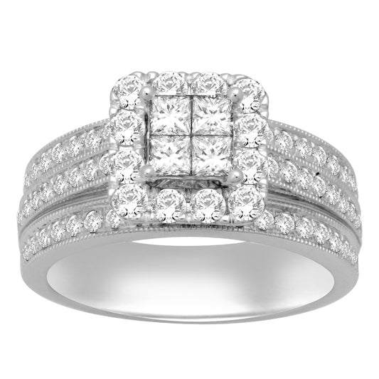 14K White Gold 1 1/2 Ct.tw.Diamond Fashion Invisible Ring