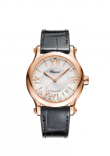 HAPPY SPORT 36 MM AUTOMATIC WATCH 18K ROSE GOLD AND DIAMONDS
