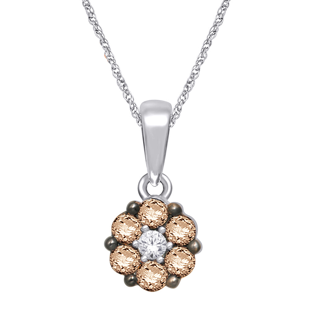 14K White Gold 1/2 Ct.tw. Diamond Flower Pendant