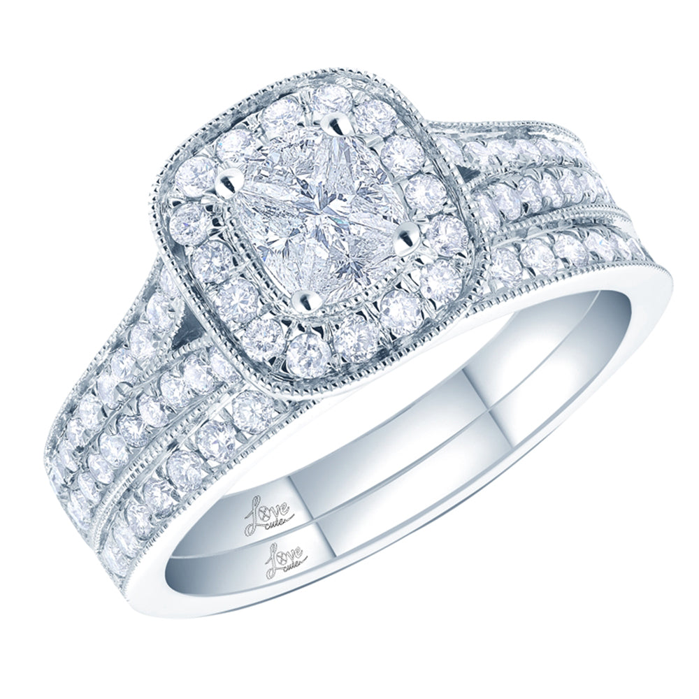 14K White Gold 1 Ct.tw.Diamond Bridal Invisible Ring