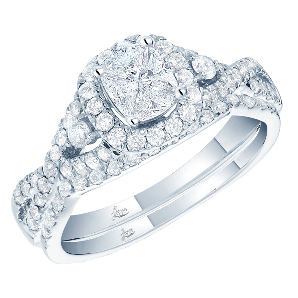 14K White Gold 1 ct.tw. Diamond Bridal Invisible Ring