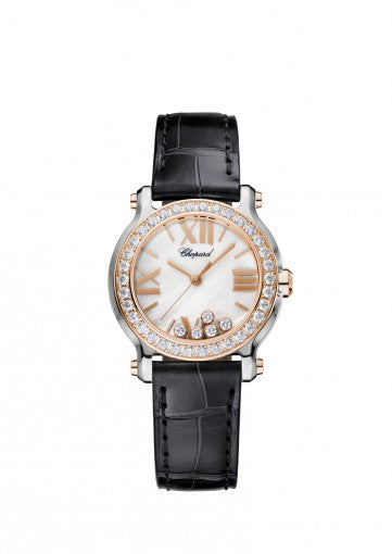 HAPPY SPORT 30 MM WATCH 18K ROSE GOLD, STAINLESS STEEL AND DIAMONDS