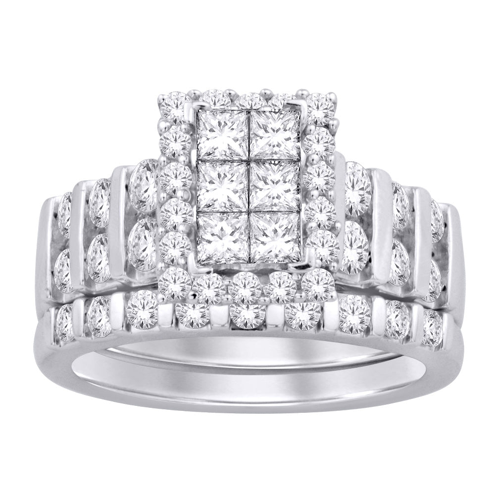 14K White Gold 2 Ct.tw.Diamond Bridal Invisible Ring