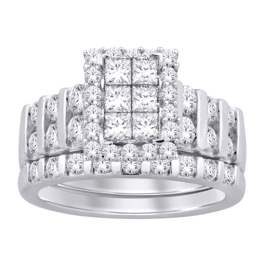14K White Gold 2 Ct.tw.Diamond Bridal Invisible Ring