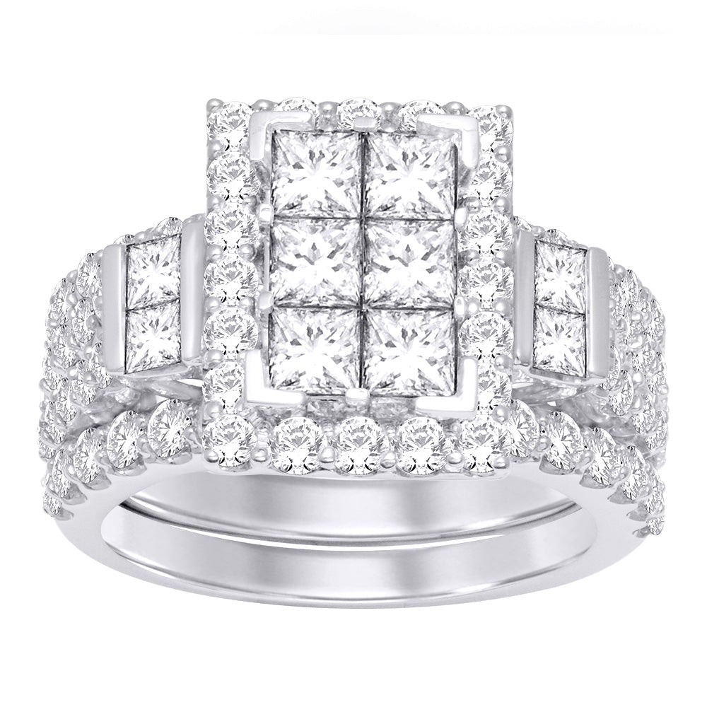 14K White Gold 4 Ct.tw.Diamond Bridal Invisible Ring