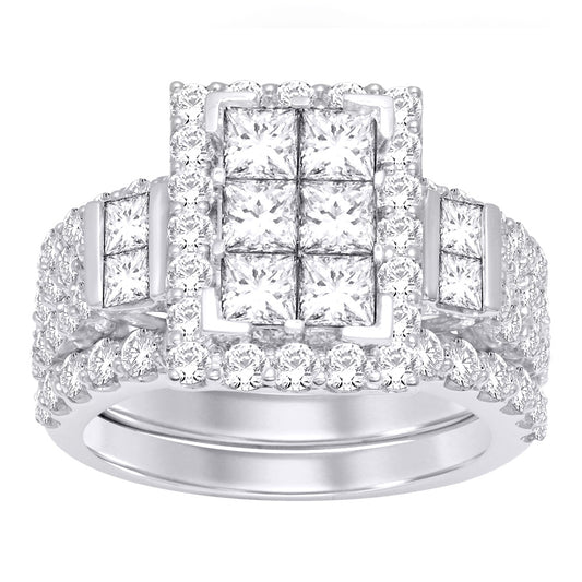 14K White Gold 4 Ct.tw.Diamond Bridal Invisible Ring