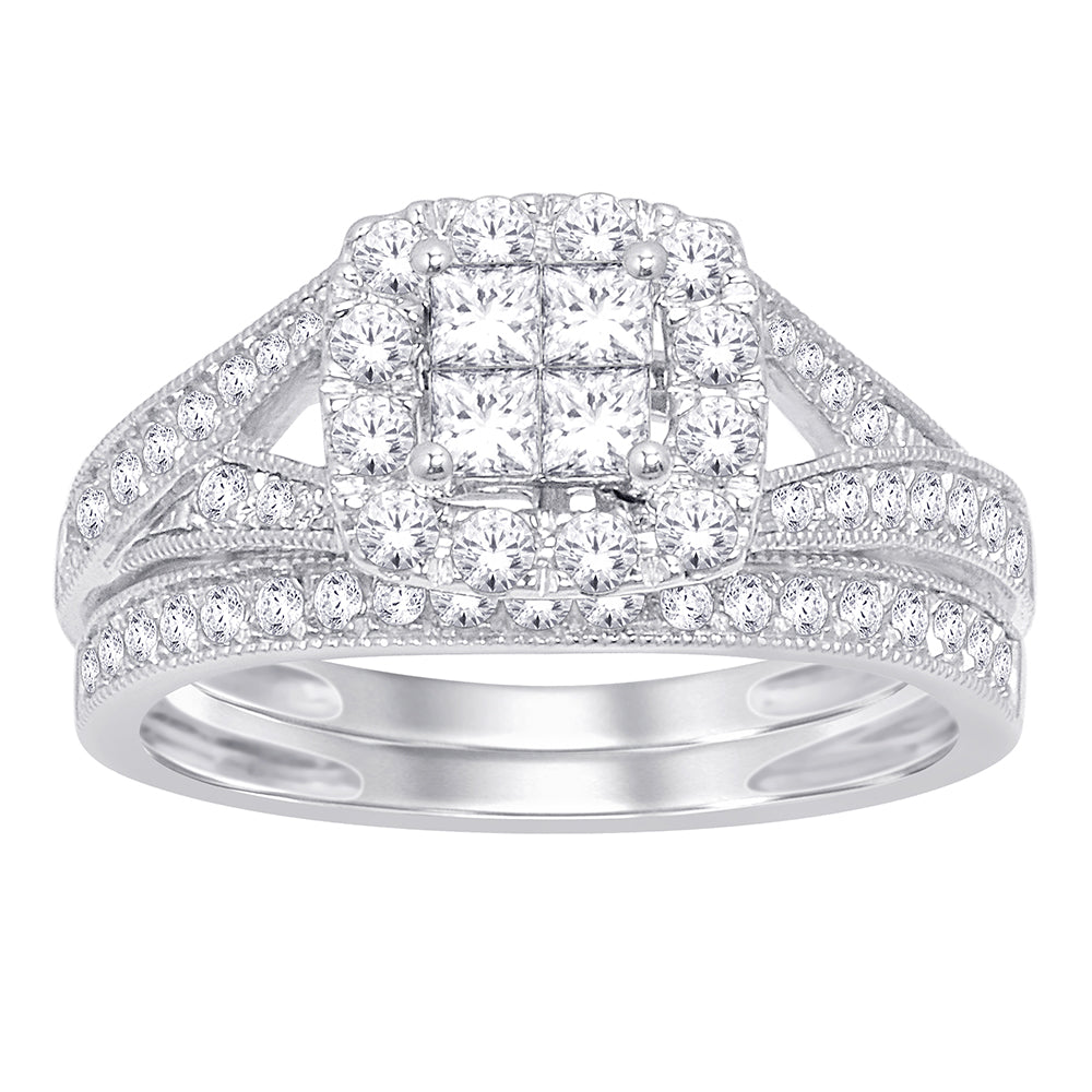 14K White Gold 1 3/4 Ct.tw.Diamond Bridal Invisible Ring