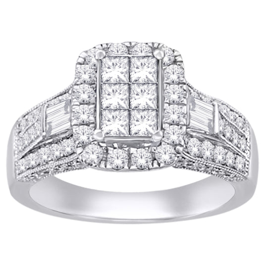 14K White Gold 1 1/2 Ct.tw.Diamond Fashion Invisible Ring