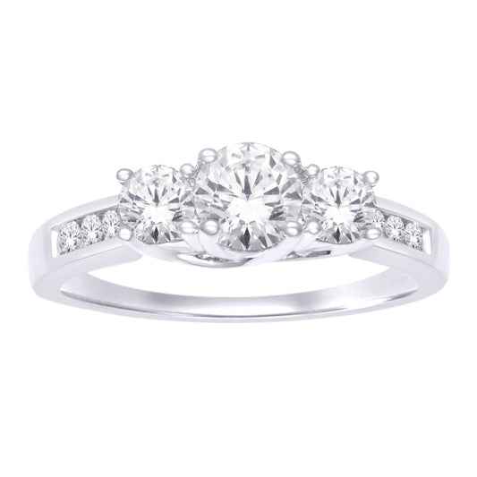 14K White Gold 1 ct.tw. Diamond Three Stone Ring