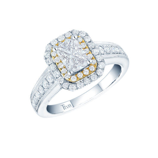 14K Two Tone 1 1/5Ct.tw.Diamond Bridal Invisible Ring