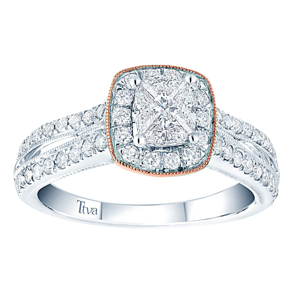 14K Two Tone 1 ct.tw. Diamond Bridal Invisible Ring