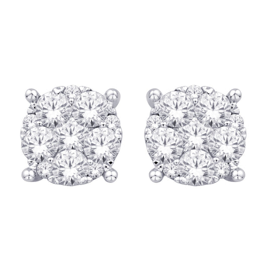 14K White Gold 1 Ct.tw. Diamond Flower Stud Earring