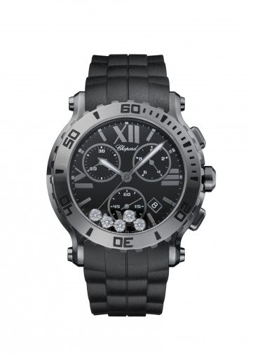 HAPPY SPORT 42 MM CHRONO WATCH DLC BLACKENED STAINLESS STEEL AND DIAMONDS LIMITED EDITION