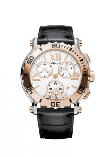 HAPPY SPORT 42 MM CHRONO WATCH 18K ROSE GOLD, STAINLESS STEEL AND DIAMONDS