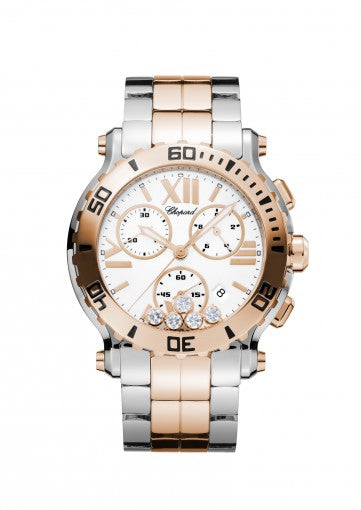 HAPPY SPORT 42 MM CHRONO WATCH 18K ROSE GOLD, STAINLESS STEEL AND DIAMONDS