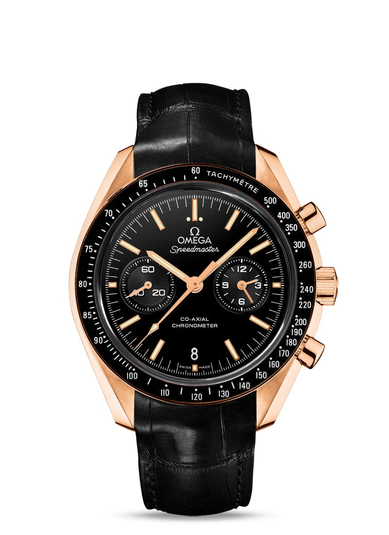 MOONWATCH OMEGA CO-AXIAL CHRONOGRAPH 44.25 MM
 Orange gold on leather strap