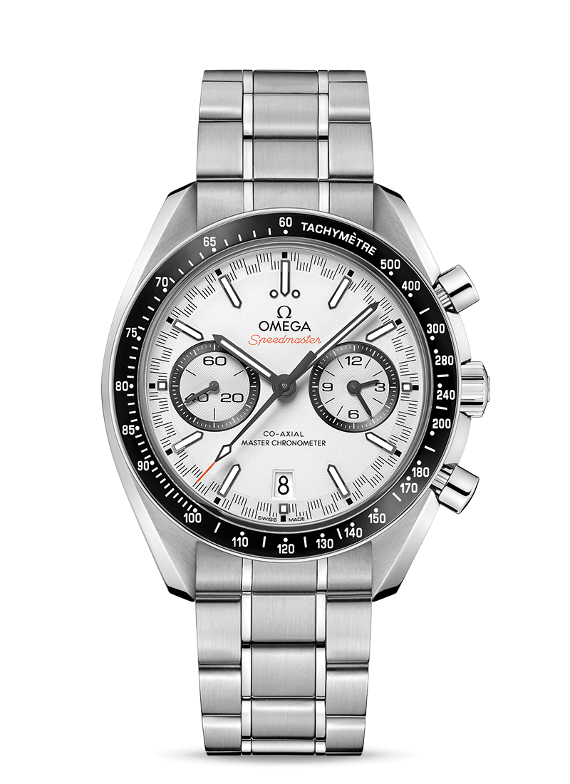 Steel on steel
 Speedmaster
 RACING
 OMEGA CO‑AXIAL MASTER CHRONOMETER CHRONOGRAPH 44.25 MM
