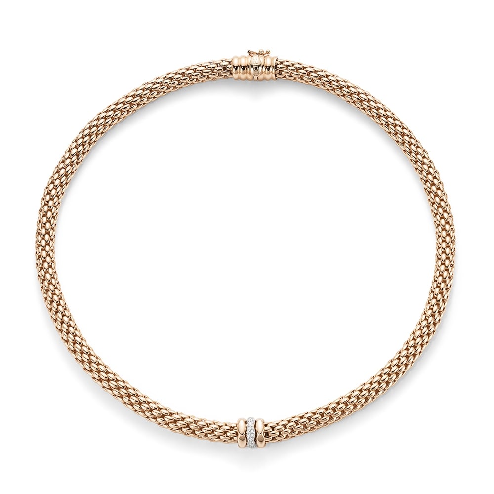 Fope Flex-It Niue 18ct Rose Gold Diamond Set Rondel Necklace