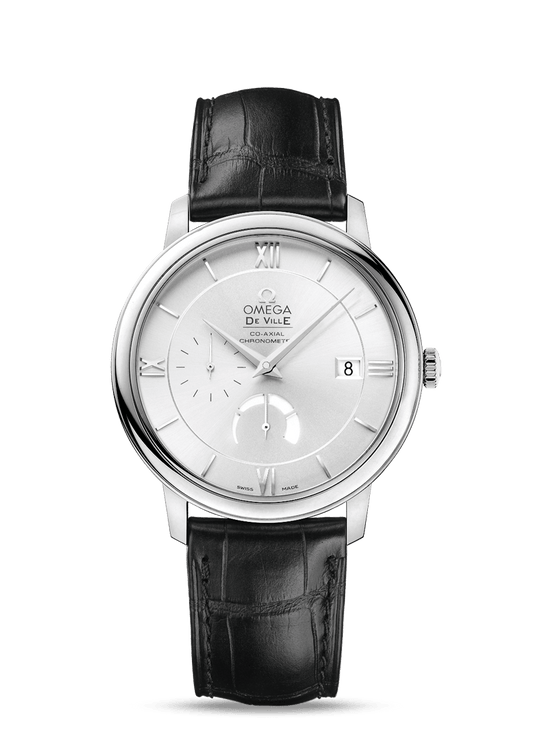 PRESTIGE CO-AXIAL POWER RESERVE 39.5 MM
 
 Steel on leather strap