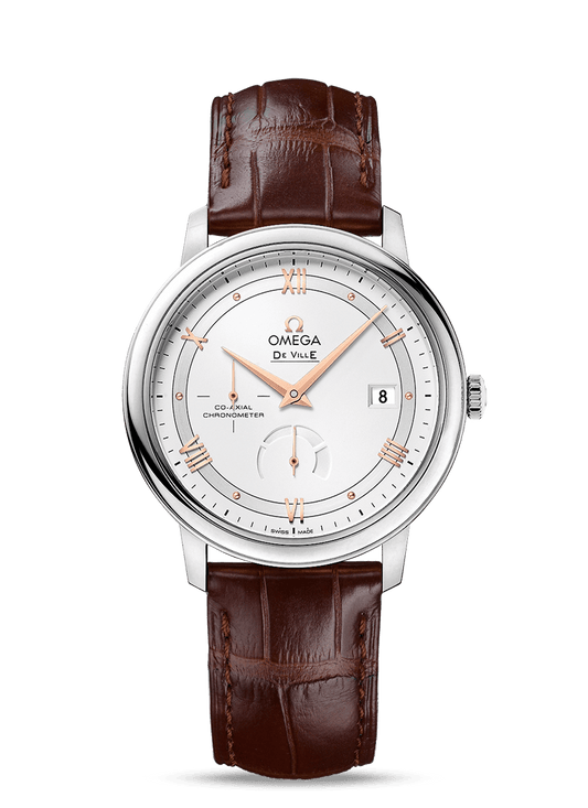 PRESTIGE CO-AXIAL POWER RESERVE 39.5 MM
 
 Steel on leather strap