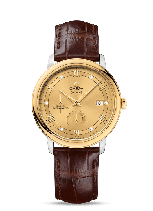 PRESTIGE CO-AXIAL POWER RESERVE 39.5 MM
 
 Steel - yellow gold on leather strap