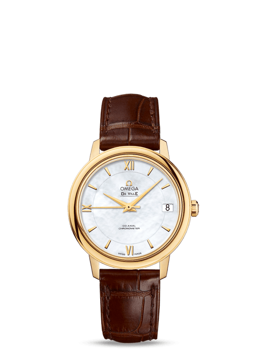 PRESTIGE CO-AXIAL 32.7 MM
 
 Yellow gold on leather strap