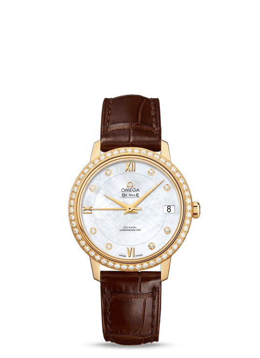 PRESTIGE CO-AXIAL 32.7 MM
 
 Yellow gold on leather strap