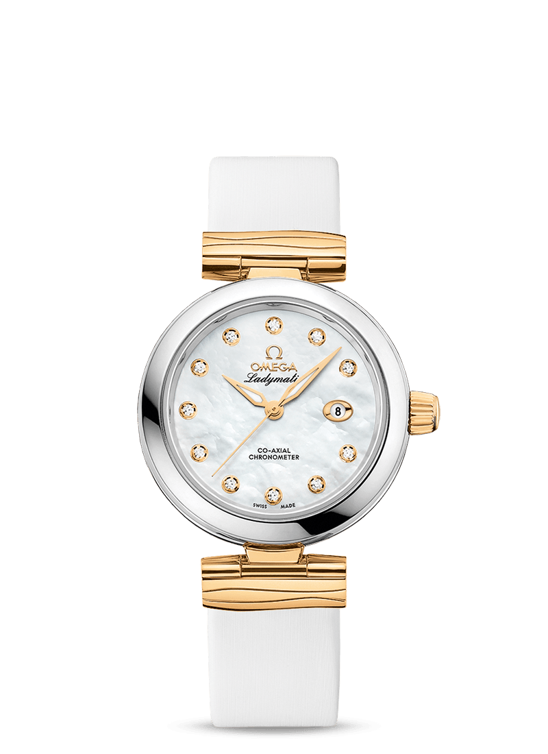 LADYMATIC OMEGA CO-AXIAL 34 MM
 
 Steel - yellow gold on leather strap