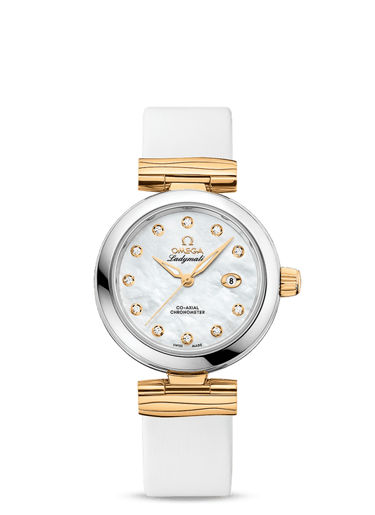 LADYMATIC OMEGA CO-AXIAL 34 MM
 
 Steel - yellow gold on leather strap