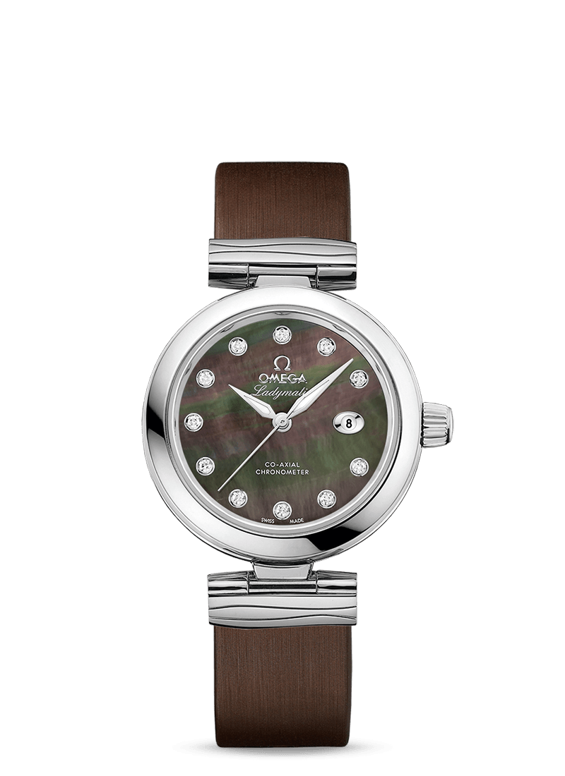 LADYMATIC OMEGA CO-AXIAL 34 MM
 
 Steel on leather strap