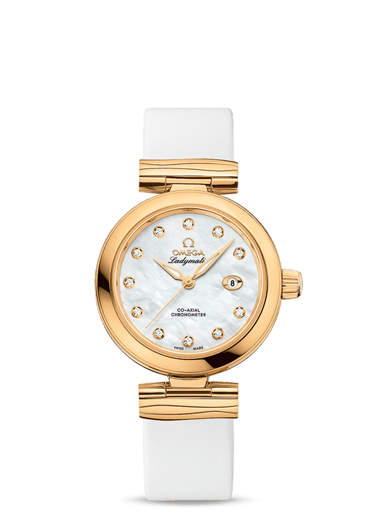 LADYMATIC OMEGA CO-AXIAL 34 MM
 
 Yellow gold on leather strap