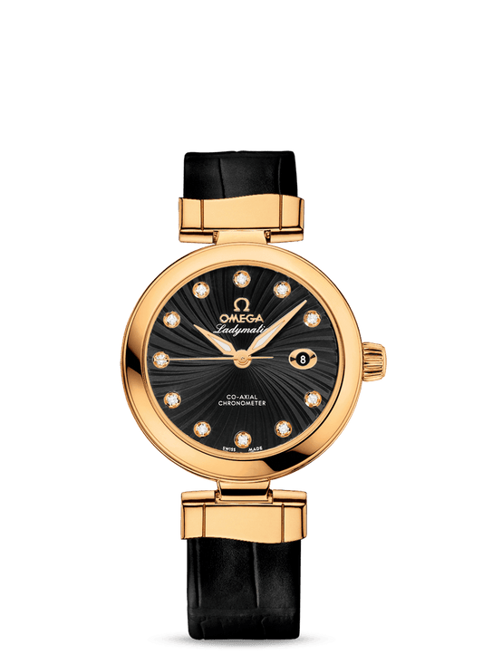 LADYMATIC OMEGA CO-AXIAL 34 MM
 
 Yellow gold on leather strap