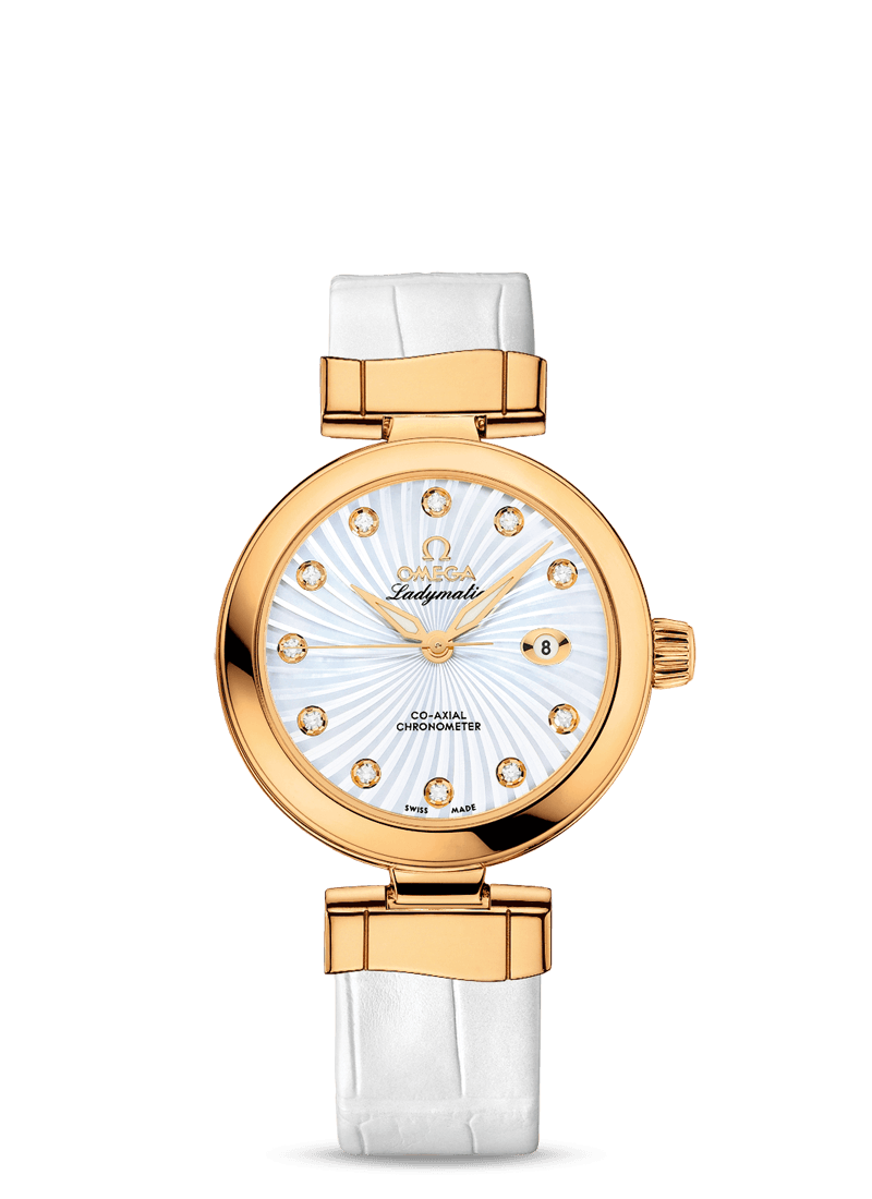 LADYMATIC OMEGA CO-AXIAL 34 MM
 
 Yellow gold on leather strap