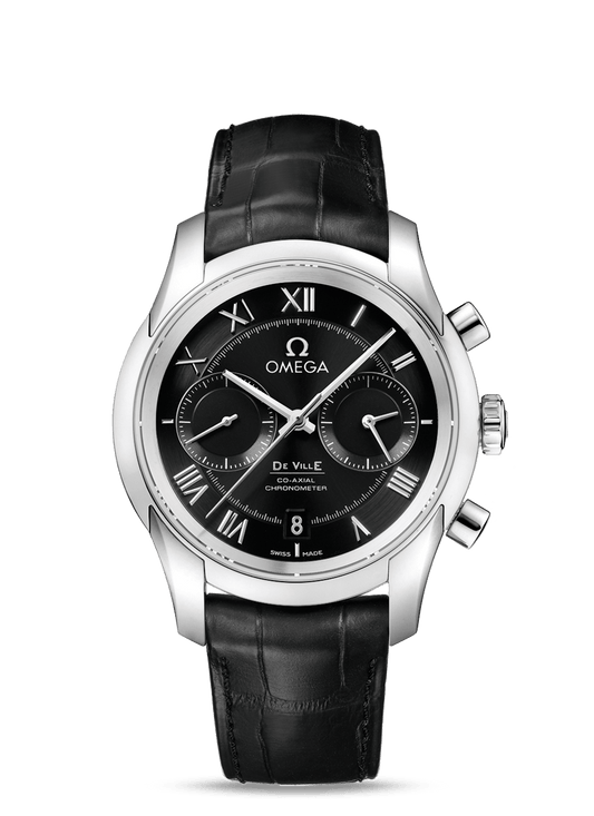 DE VILLE OMEGA CO-AXIAL CHRONOGRAPH 42 MM
 
 Steel on leather strap