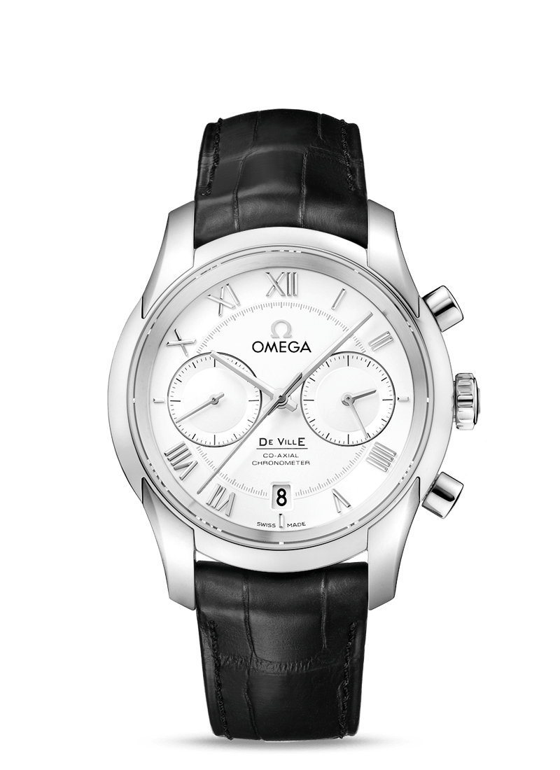 DE VILLE OMEGA CO-AXIAL CHRONOGRAPH 42 MM
 
 Steel on leather strap