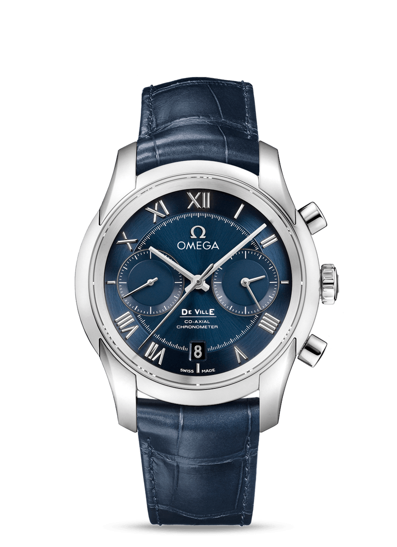 DE VILLE OMEGA CO-AXIAL CHRONOGRAPH 42 MM
 
 Steel on leather strap